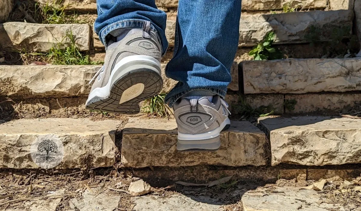 Casual shoes on a stone staircase