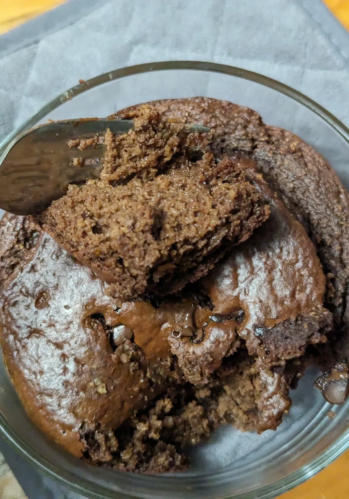 Fork with chocolate cake bite