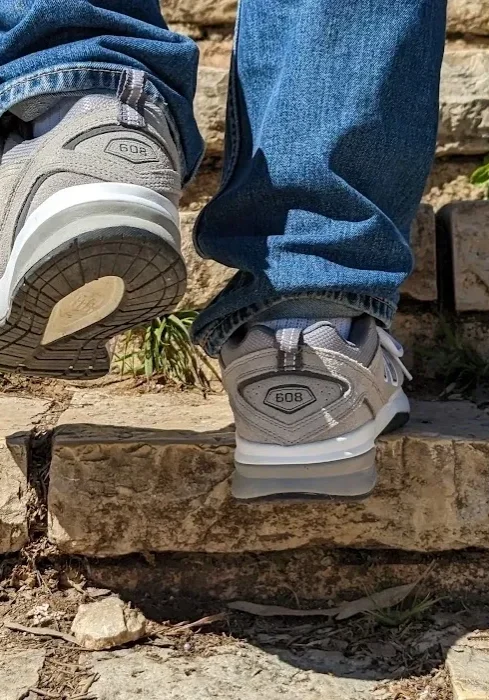 Casual shoes on a stone staircase